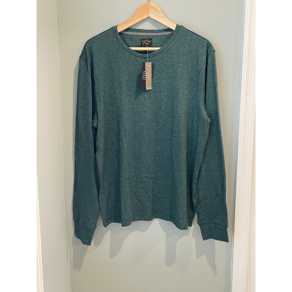 J.Crew Mens Cotton-Cashmere T-Shirt Long Sleeve Crewneck Green Heather Large NEW